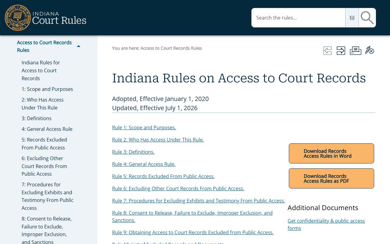 Pulaski County court dockets Indiana access rules