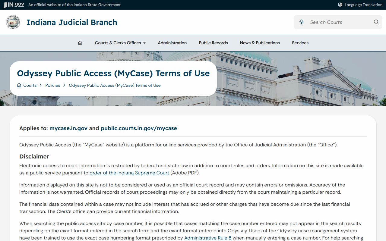 Pulaski County court records MyCase terms of use