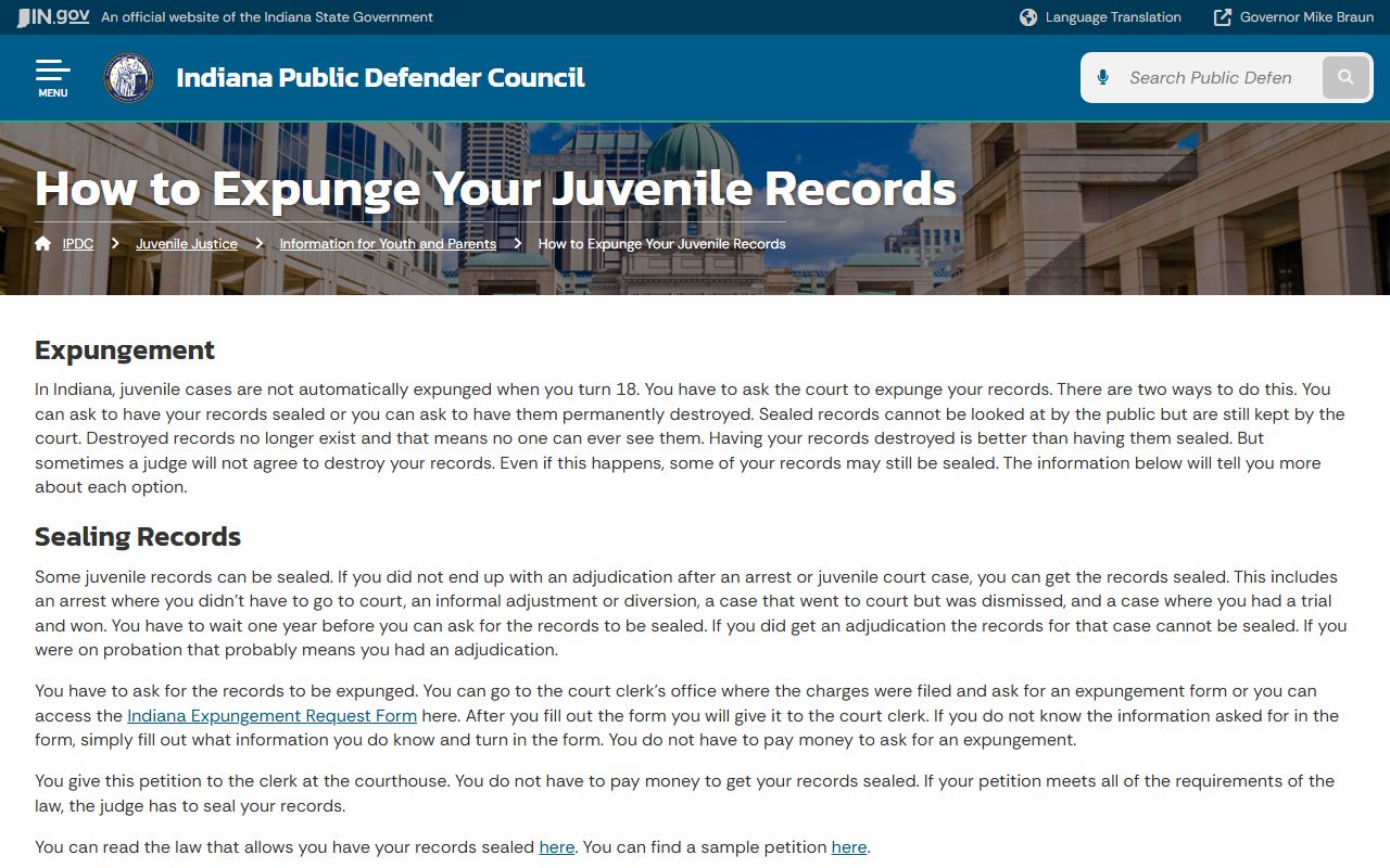 Pulaski County criminal court records juvenile expungement guidance
