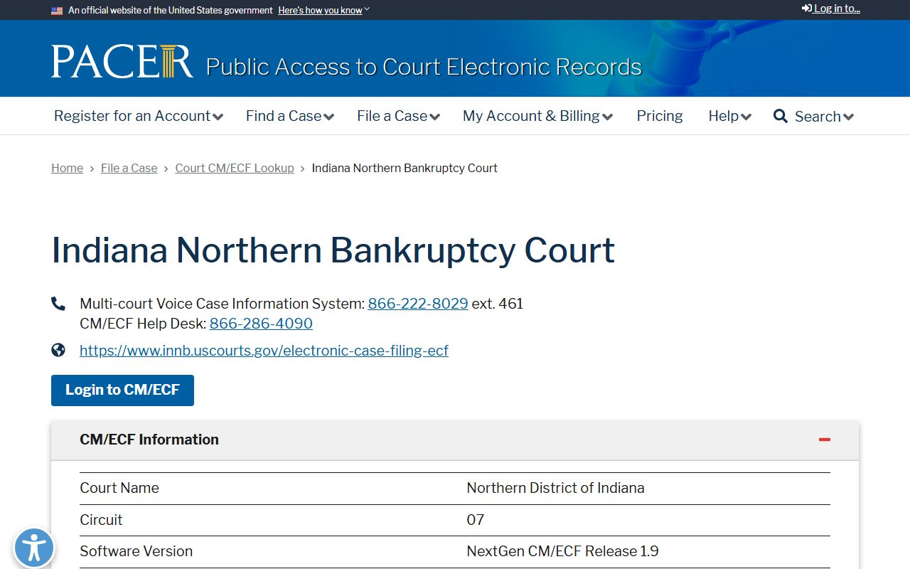 Pulaski County records and INNBK federal bankruptcy CM ECF lookup