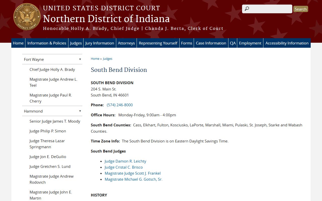 Pulaski County trial court records compared with South Bend federal court division