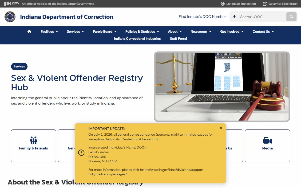 Pulaski County inmate records Indiana sex and violent offender registry information