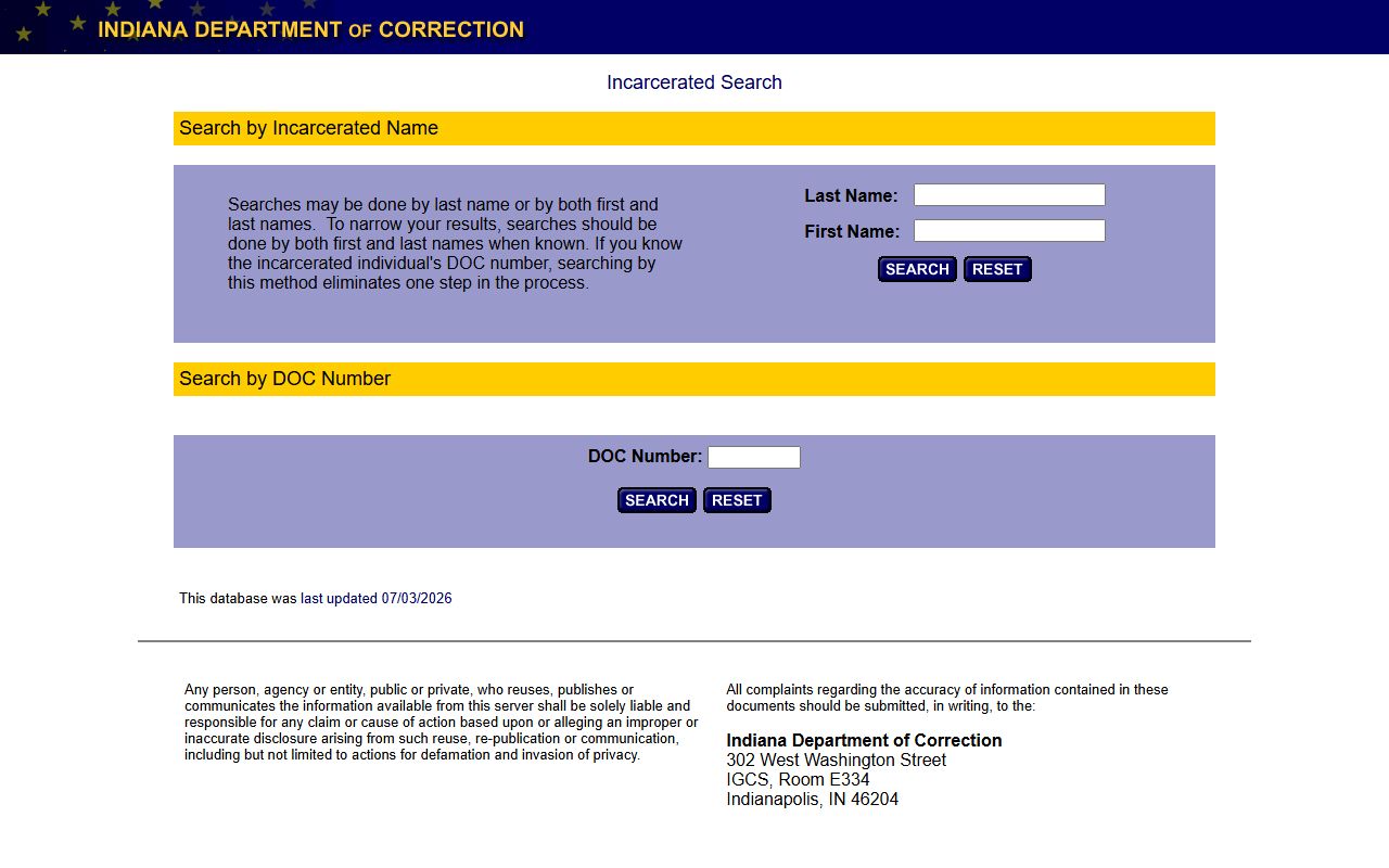 Pulaski County inmate records Indiana DOC offender locator
